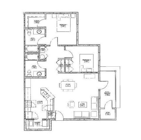 A black and white image of a floor plan for a house.